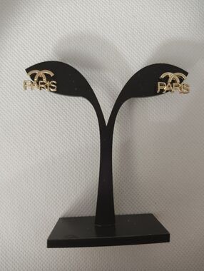 Gold Paris Design Logo Stud Earrings
